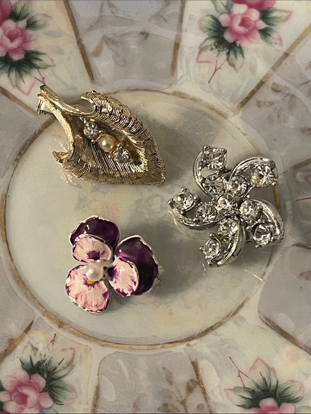 Vintage Floral Brooch Assortment (Enamel, Rhinestone, Faux Pearl)